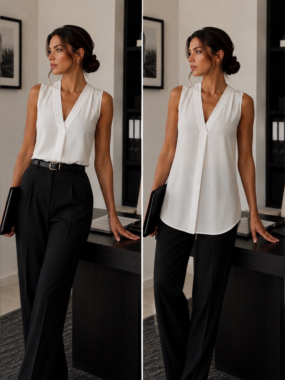 Frank Lyman Design White Sleeveless V-Neck Tunic Blouse Size 6 NWT
